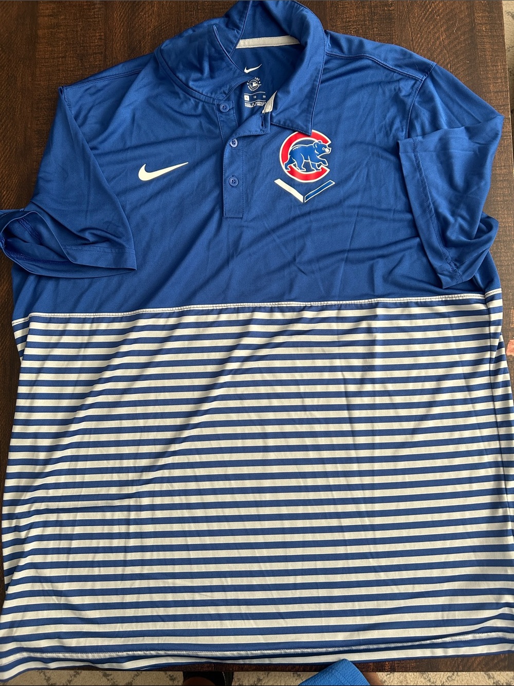 Nike Blue Chicago Cubs Polo with White Striped Hem